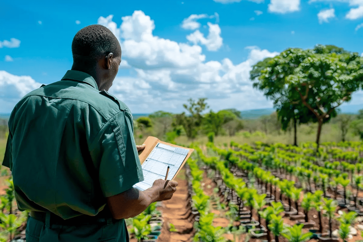 Breaking Down Carbon Pricing, What is Driving the Cost_A tree nursery worker inspecting seedlings_visual 3