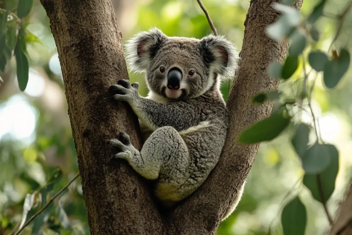 Carbon Credit Surge in Australia_ Q1 Breaks Records as Grants Boost Supply_A koala lounging in a eucalyptus tree  in the lush woodlands of southeastern Queensland, Australia_visual 1
