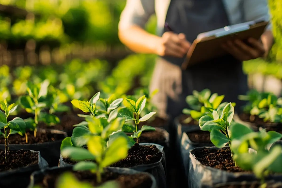 Carbon Unit Ratings, Who Defines Quality in the Voluntary Market_Close up of a tree nursery worker checking the quality of seedlings_visual 1