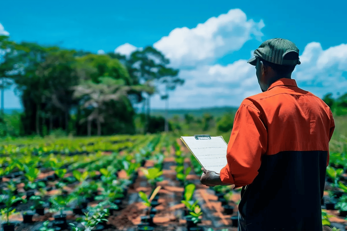 How Does the Carbon Market Function_A man holding documents inspects seedlings at a tree nursery in Africa_visual 3