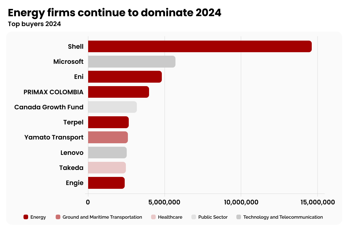 Shell and Microsoft Pioneering Carbon Credit Strategies in 2024_A chart illustrating energy firms dominance in 2024 on the carbon credit market_visual 2