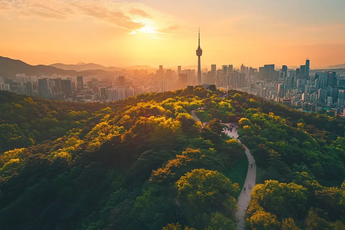 South Korea Targets Emission Cuts with Upcoming Carbon Exchange_Namsan Park in central Seoul, with the iconic N Seoul Tower_visual 1