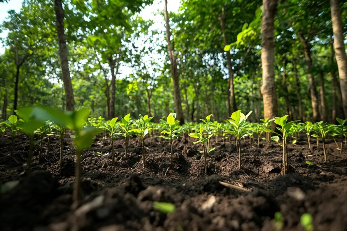 The Rise of Nature-Based Solutions in Carbon Offsetting_Close-up of young saplings growing in a newly planted forest_visual 8