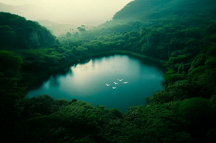 What are carbon units and why do they matter_An aerial perspective of a vibrant African forest with birds soaring near a lake_visual 1