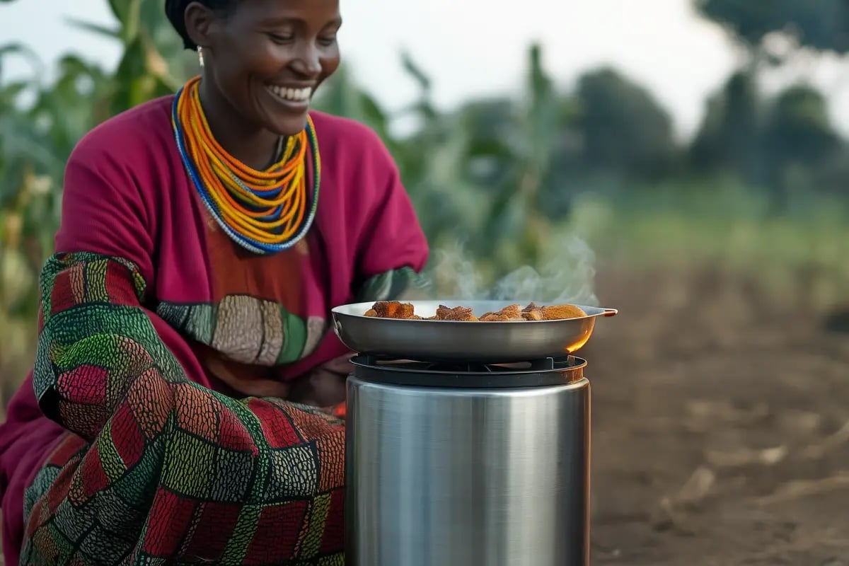 Why High-Integrity Cookstove Projects Need Higher Carbon Credit Prices_A close-up shot of an African woman preparing food with an energy-efficient cookstove_visual 1